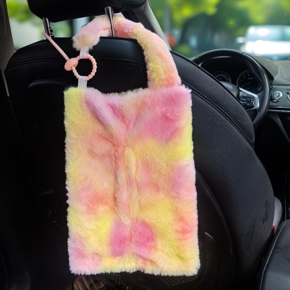 High-End Plush Car Tissue Box - Creative Hanging Pull-Out Design