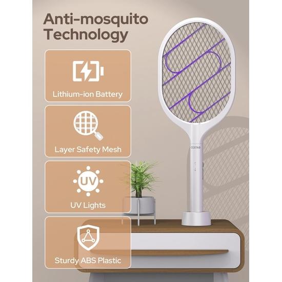ARTH VENTURES 3600V Mosquito Bat, Mosquito Racket with UV Light, 2 In 1 Fly Swatter with 1200mAh Lithium-ion Battery Rechargeable