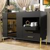 Buffet - MUVOE - 120x39,5x84cm - Noir - 2 Portes - 3 Tiroirs - Design Contemporain