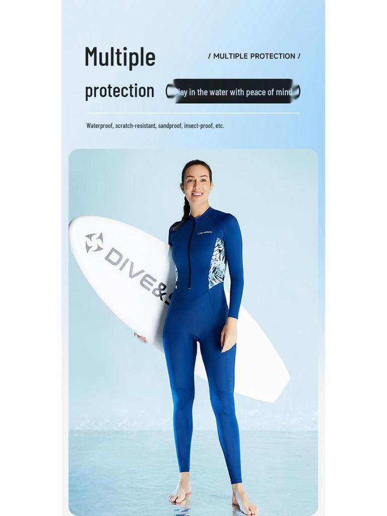 Women's Long Sleeve Lycra Wetsuit - One-Piece Snorkeling & Surfing Suit, Quick-Drying and Jellyfish Protective