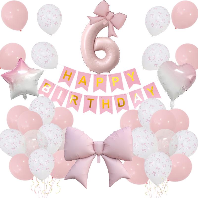 Set di Palloncini Foil Rosa Retro con Fiocco e Decorazioni per Feste di Compleanno per Bambini