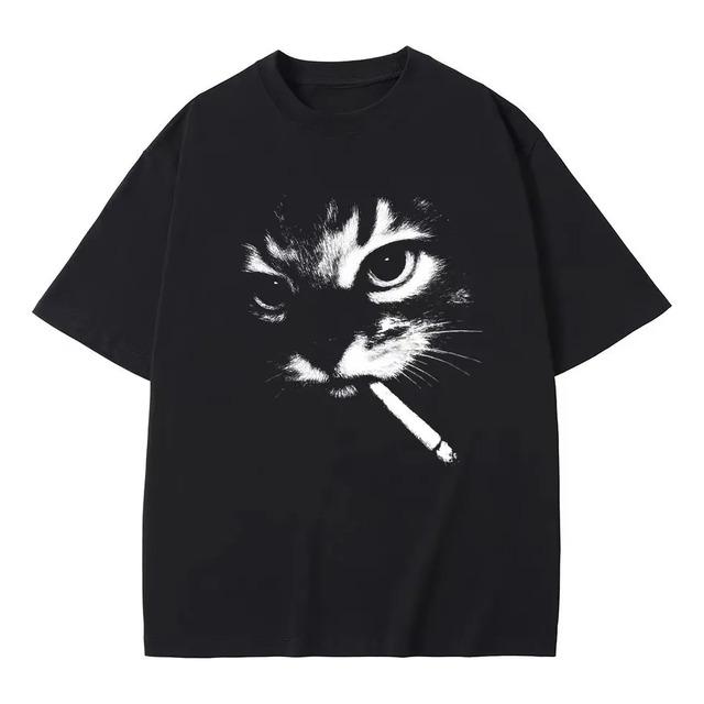 T-shirt With Cool Cat Smoking Print M