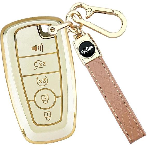 For Ford Key Fob Cover with Keychain, Full Coverage Protection Key Case for 2018-2025 Explorer Fusion Escape Edge Bronco F150 Maverick Mustang