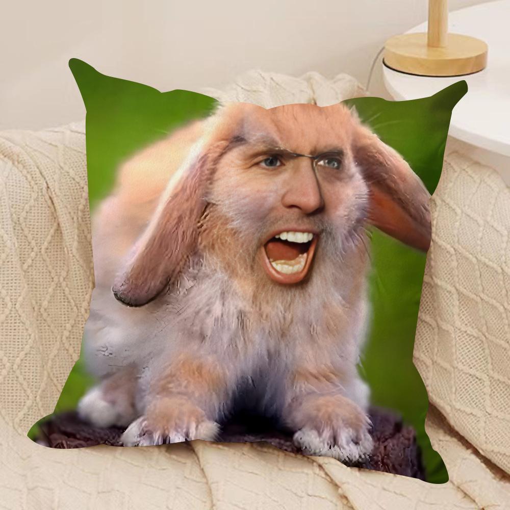 Federa Cuscino Coniglio Stile Nordico Nicolas Cage Peluche Corto Setoso Cerniera Invisibile Antipolvere Federa Cuscino per Divano per Decorazione Casa