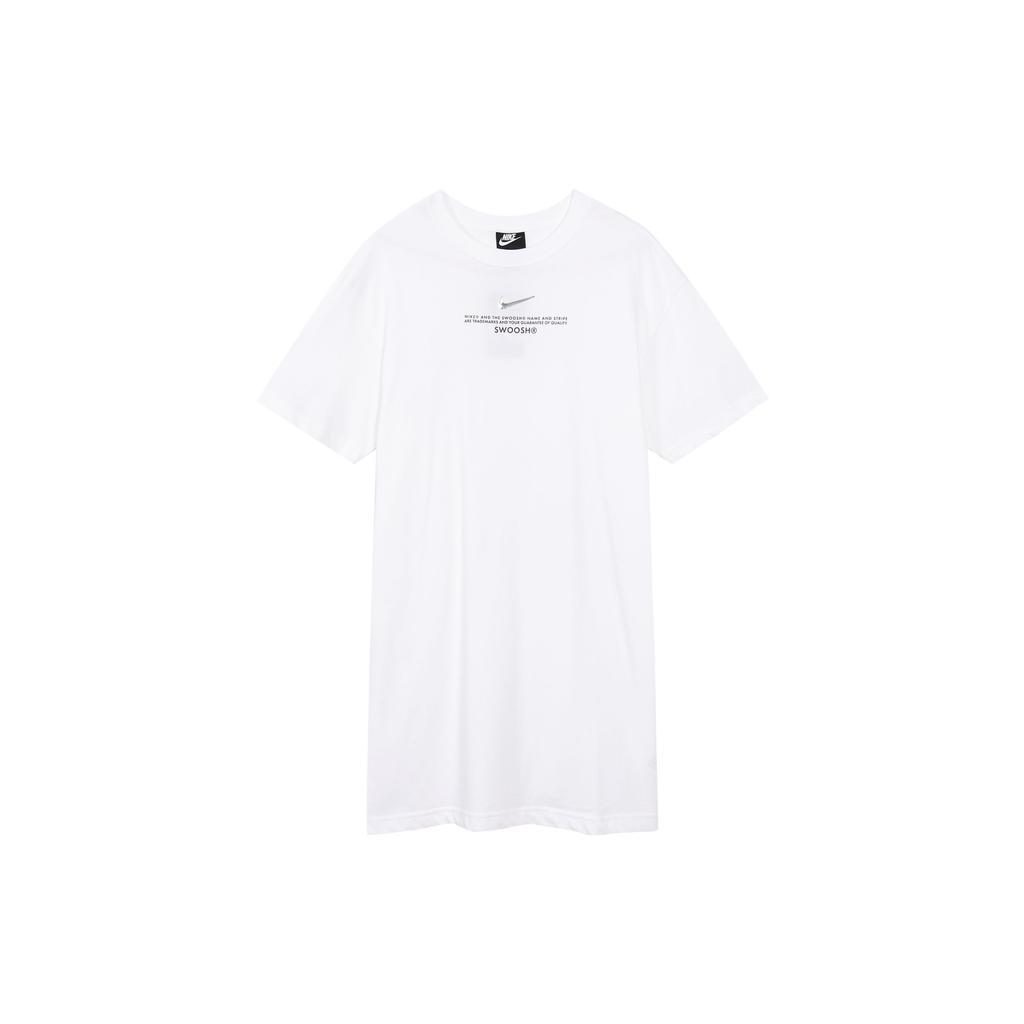 Nike Sportsklær Swoosh Stor Logo Rund Hals Løs Pustende Strikket Retro Sporty Stil Pullover Kortermet Kjole Damekjoler Hvit CZ9407-100