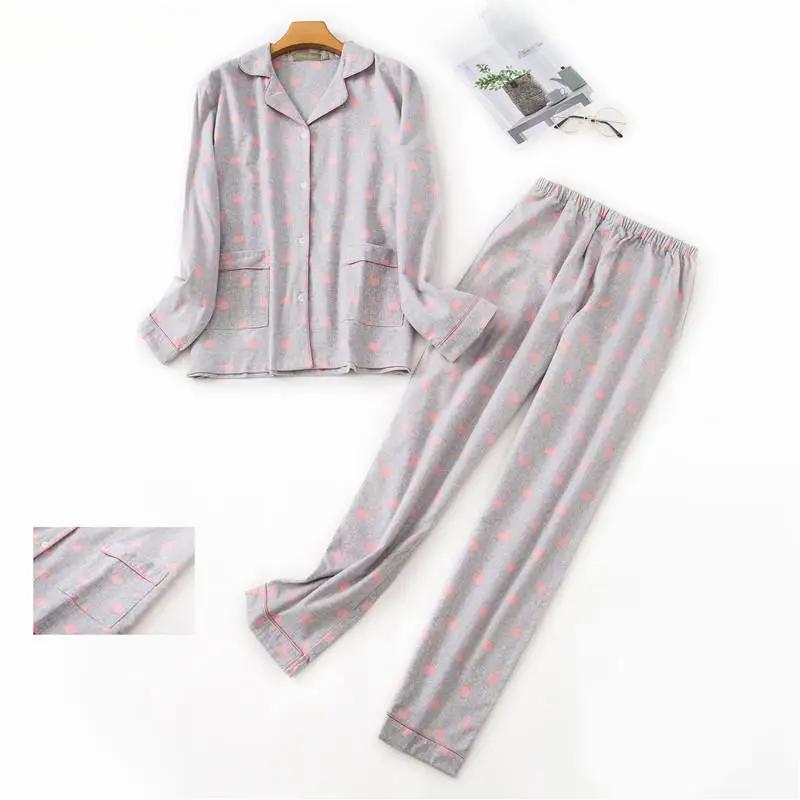 Nachtwäsche Damen Pyjama Set Damen Warm Flanell Baumwolle Hausanzug Herbst Winter Karomuster Pyjama Schlaf