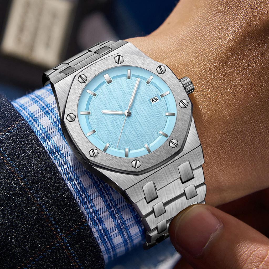 PINTIME Luxury Business Man Wristwatch Waterproof Luminous Date Men Watch Stainless Steel Fashion Quartz Watches For Men