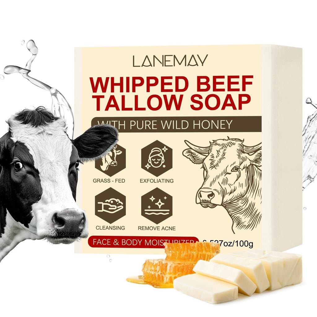 Savon Fouetté au Suif de Boeuf-Nettoyage Profond, Hydrate la Peau- Raffermissant & Liftant-Convient à Tous les Types de Peau,100g