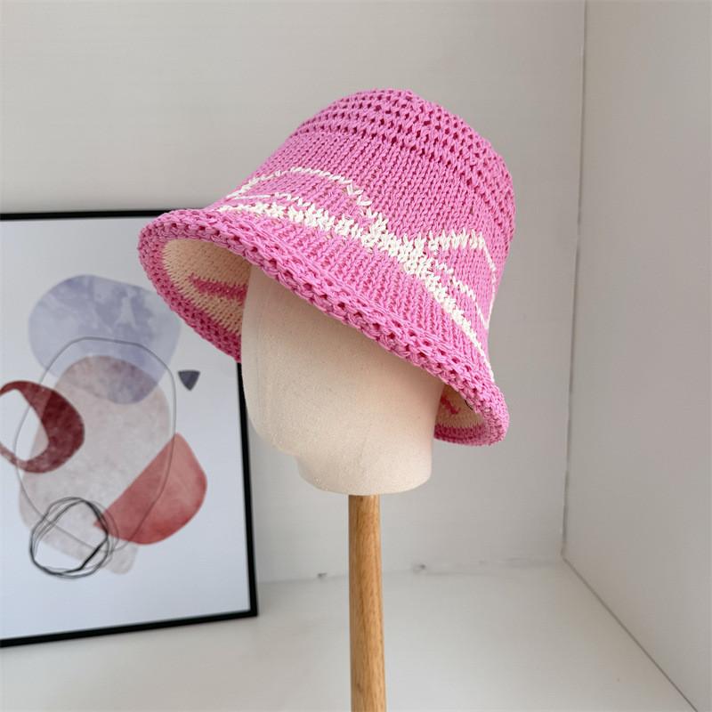 Elegant Korean Butterfly Bow Woven Hollow Sun Hat For Women Stylish Face Slimming Sunshade Fisherman Hat