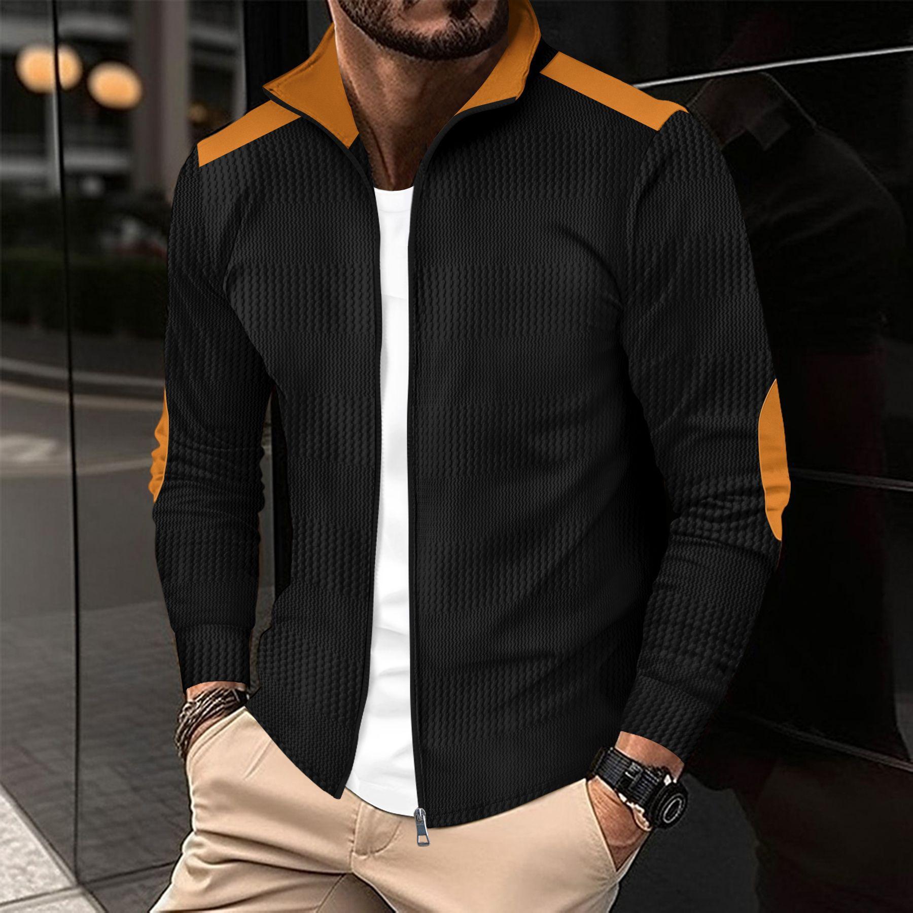 

2026 Fall Men s Casual Long Sleeve Youth Men s Wrist Embroidered Lapel Collar Zipper Casual Jacket for Men S