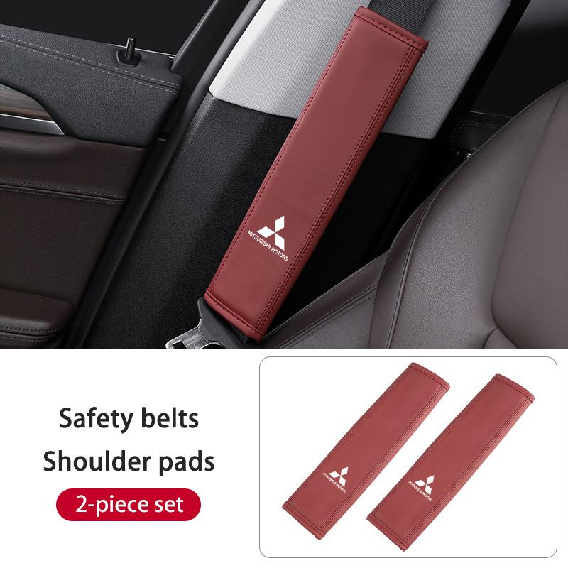 Leather Car Seat Belt Protector Pad Shoulder Strap Cover Interior Accessories For Mitsubishi Outlander Lancer Cross Colt Xpander