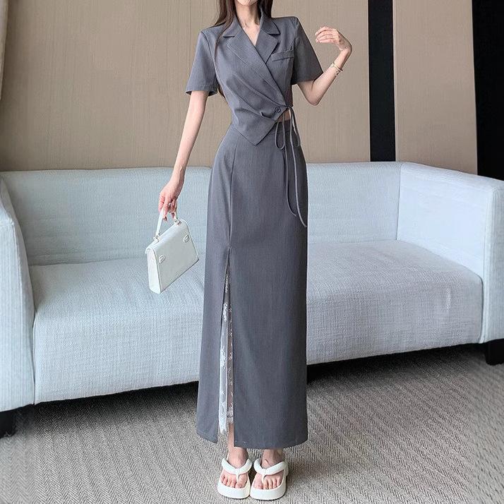 Elegant Women's Two-Piece Set: High-Grade Slim Strap Suit Top & High-Waist Lace Skirt