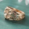 Vintage Hand Carved Flower Women's Ring Dazzling Gold Color Metal Geometry Daily Wear Party Jewelry Anniversary Gift