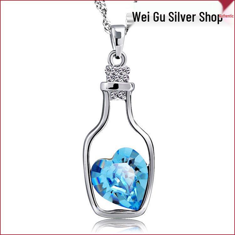 Heart-Shaped Crystal Silver Drift Bottle Necklace - Wishing Pendant Jewelry