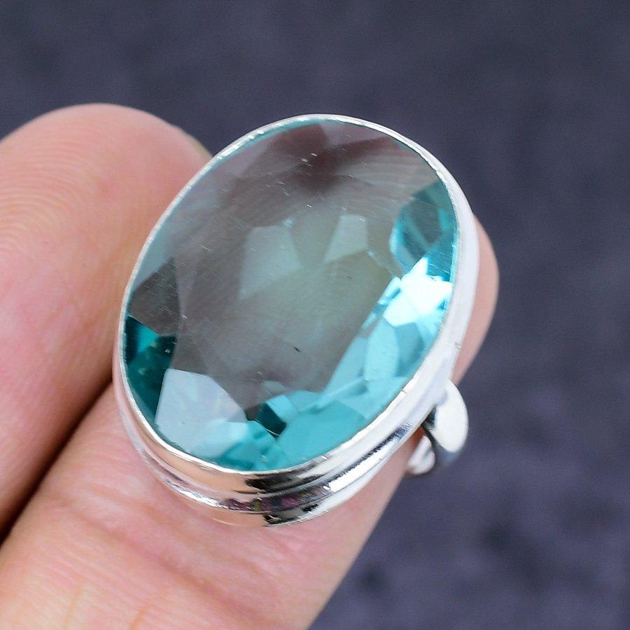 Natural Swiss Blue Topaz Gemstone 925 Sterling Silver Jewelry Ring Size 6 C6j36