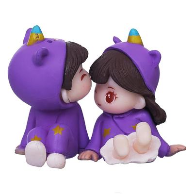 Purple Miniature Romantic Couple Statue Boy Kissing Girl Forehead Decorative Showpiece