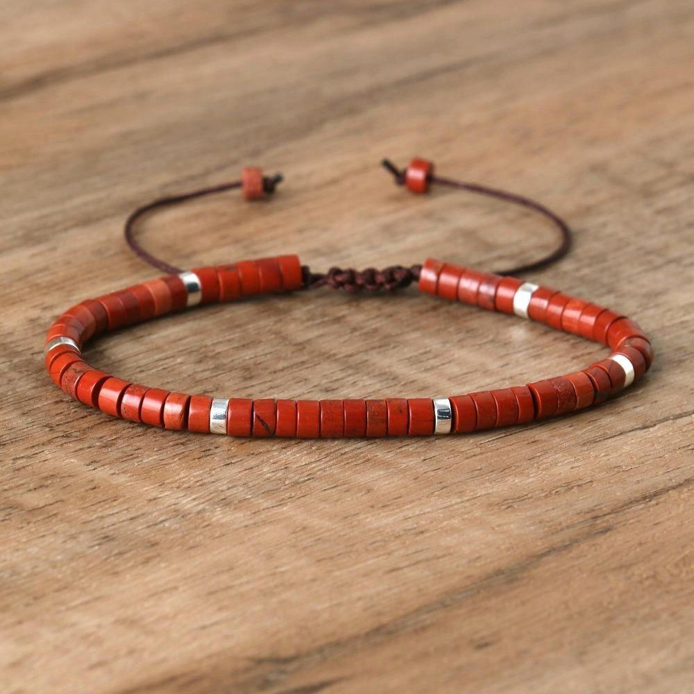 Women's Bracelet Natural Stone Red Jasper 2 X 4 Mm Adjustable
