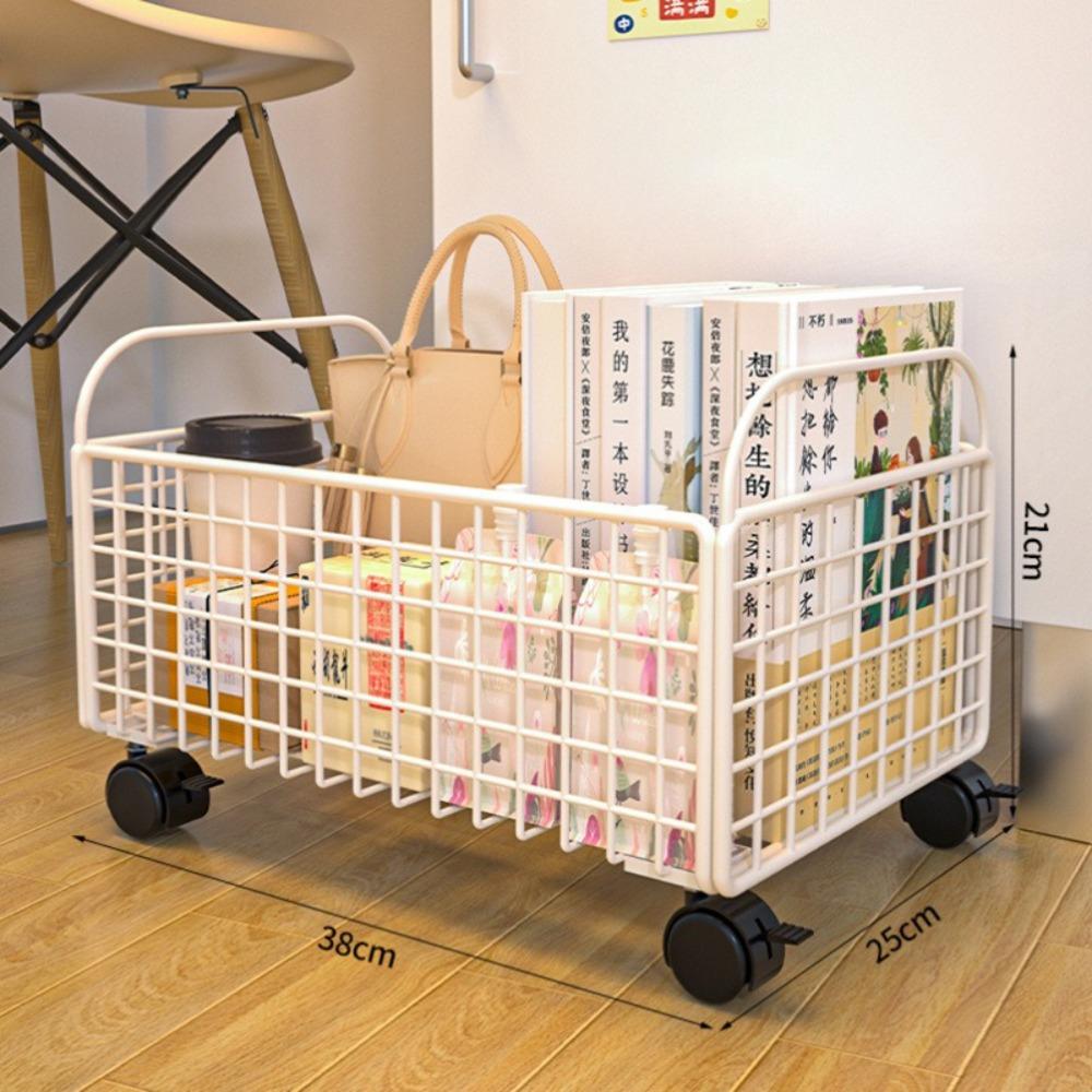 Iron Made Mobile Book Storage Box Simple With Wheels Classroom Desktop Organizer Multifunction Rolling Book Cart Entryway Dorm