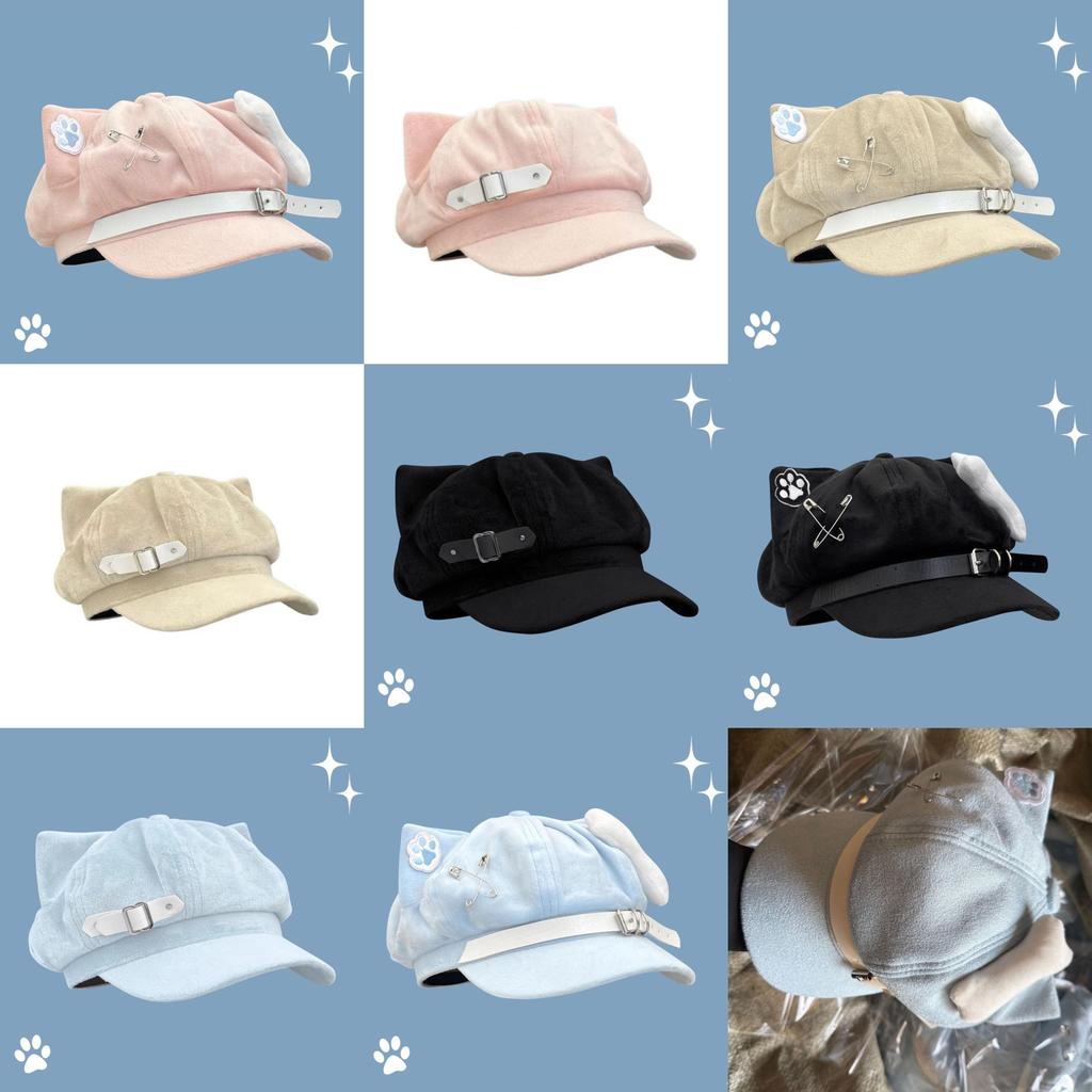 Y2k Cat Ear Beret Hat Soft Cute Anime Style For Casual Wear