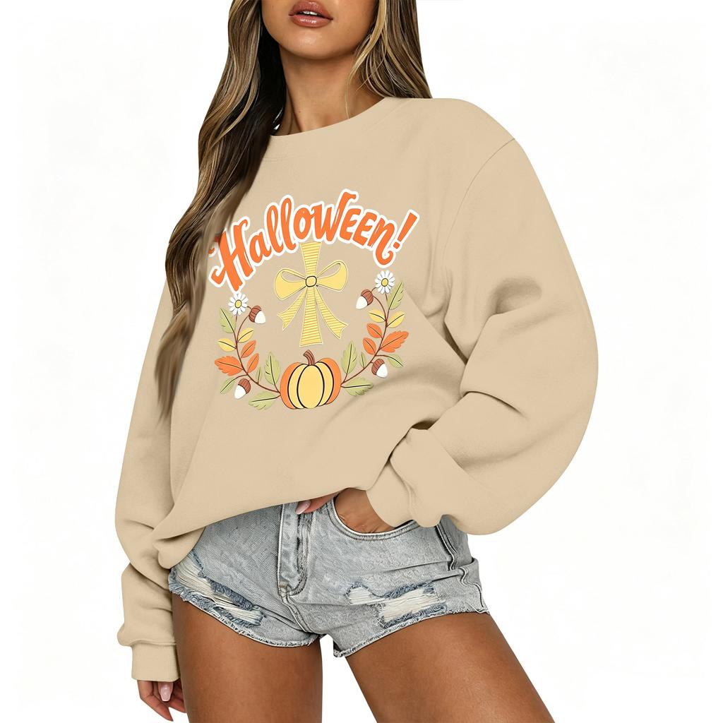 Women's Casual Long Sleeve Christmas Print Round Neck Top for Holiday Festive Wear