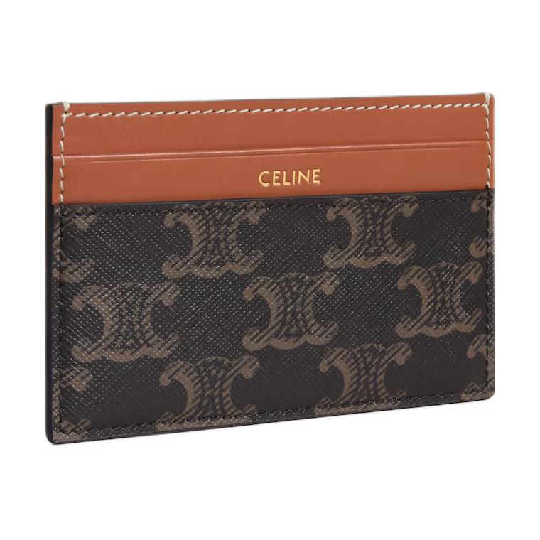 Celine Triomphe Logo Print Canvas And Calfskin Card Holder Medium Women Accessories Black Brown 10P322EEN-04LU