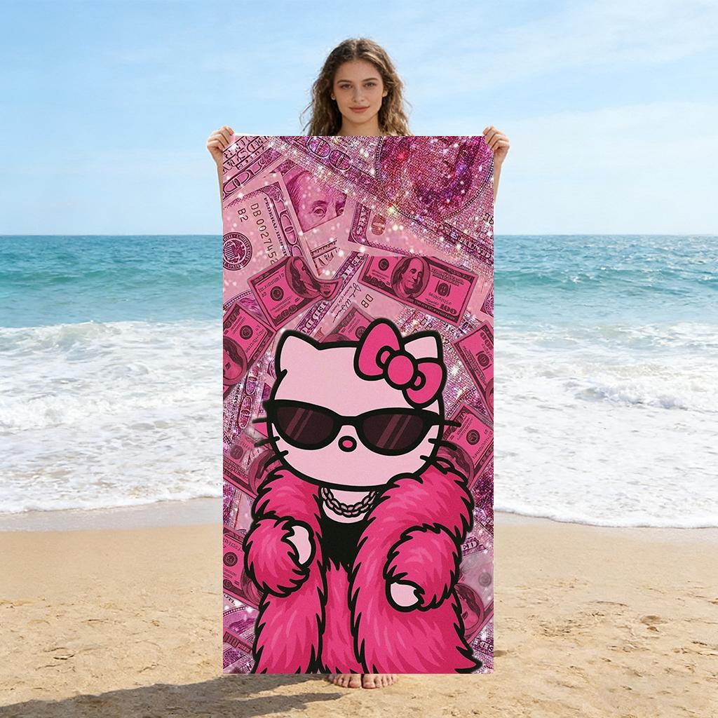 

Pink Rich Aesthetic Hello Kitty Beach Towel Vibrant Durable for Pool Beach Bathroom W40*H60(CM)