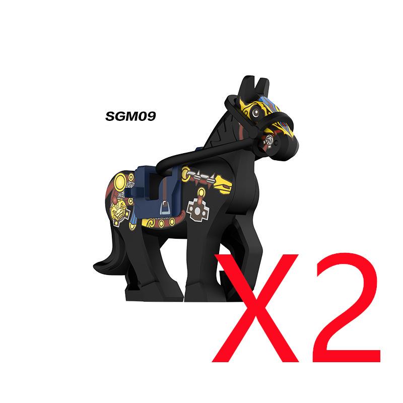 MOC Stavební kostky Středověké Vojenské Figurky Vojáků Rytíř Válečný kůň Halyard Vlajka Zvíře Sedlo Držák Mini Kostka Hračka Dárek X025