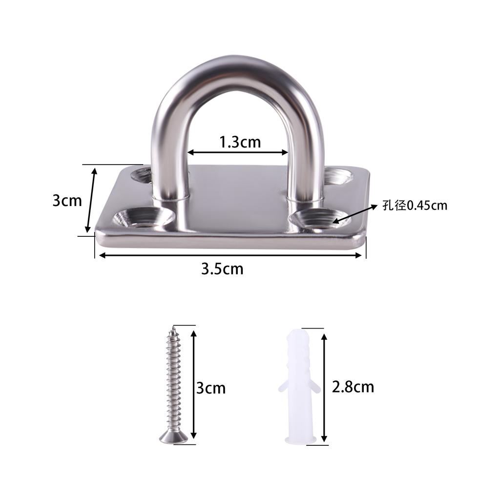 4pcs 304 Stainless Steel Ceiling Hooks Pad Eye Plate U Shape Loop Screws Mount Multifunctional Wall Mount Hook Loops