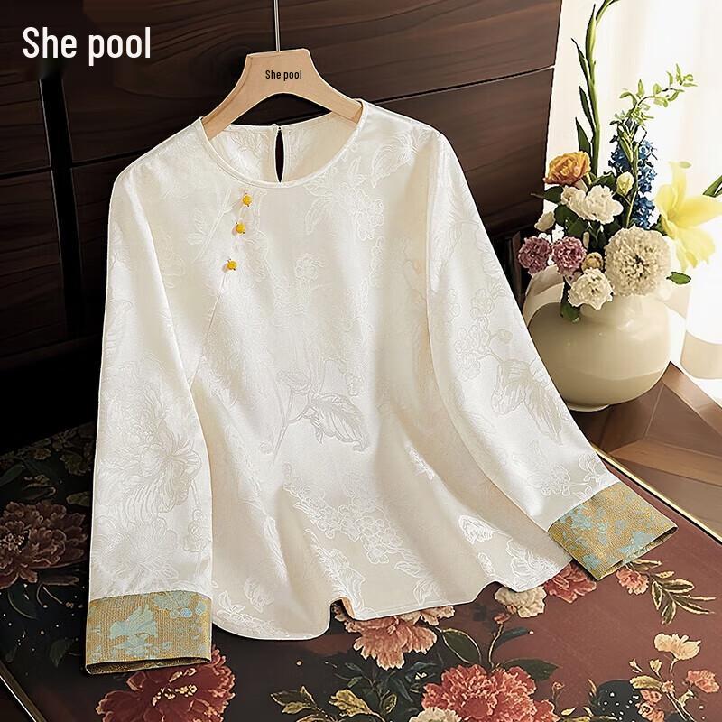 Women s New Chinese Style Retro Jacquard Patchwork Shirt M