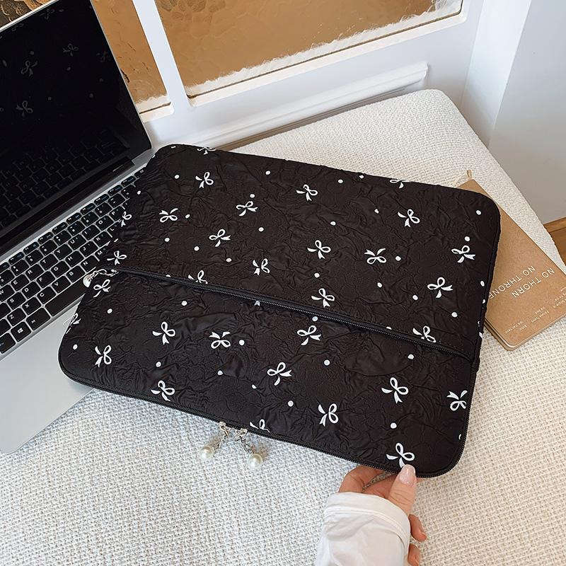 Professional Laptop Bag with Pearl Accent Zipper 13/15 Inch Ruffled Texture Shock-Resistant Cover for Work Leisure Activities