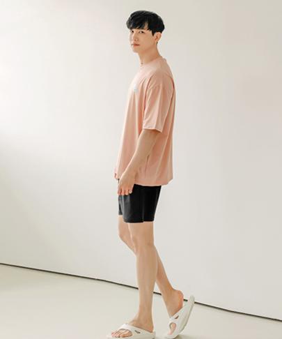 Tyubeuteuli Men'S Basic Loose Fit Short Sleeve Rash Guard A604 Salmon Pink