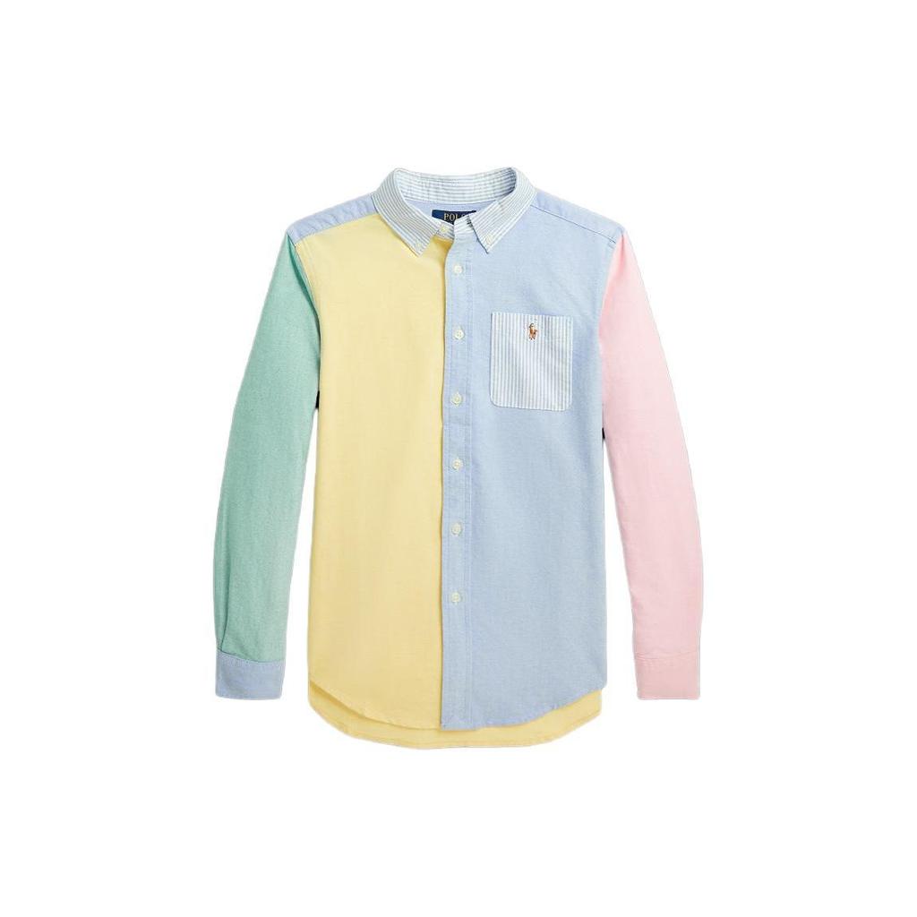 Polo Ralph Lauren Ss24 Color Block Embroidered Pony Single Breasted Point Collar Casual Long Sleeve Shirt Kids Shirts Multicolor CWPOWOVY6820455-999