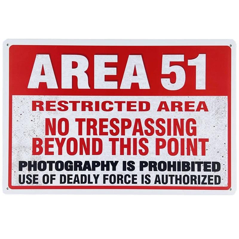 Retro Metal Tin Signs Vintage Decor Area 51 Plaque Garage Warning Danger Wall Plates Cafe Bar Decor Room Decoration
