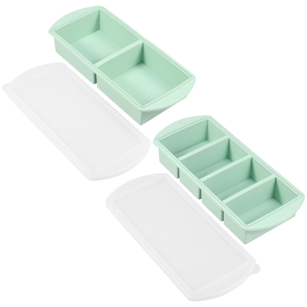 Silikon Frysbricka Soppa 2 till 4 Kuber Förvaringslåda Matbehållare Frysmögel Med Lock Fryst Förpackningslåda Form Organiser