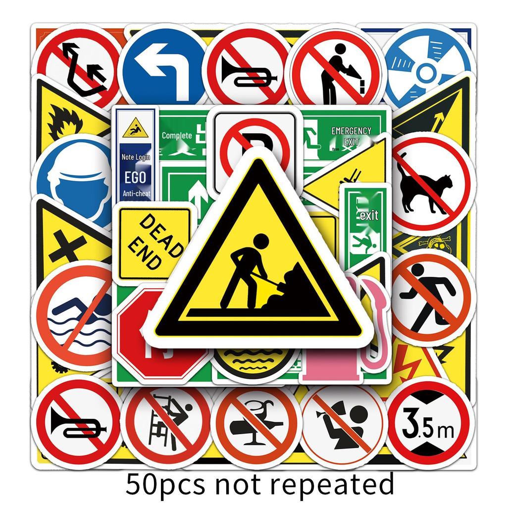 50pcs Cartoon Road Sign Stickers: Waterproof Decals for Suitcases, Cars, Scooters, and Phones.