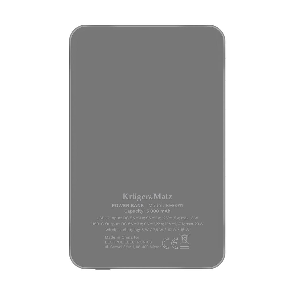 Kruger&Matz 5000 mAh Mag Safe inductive POWER BANK gray