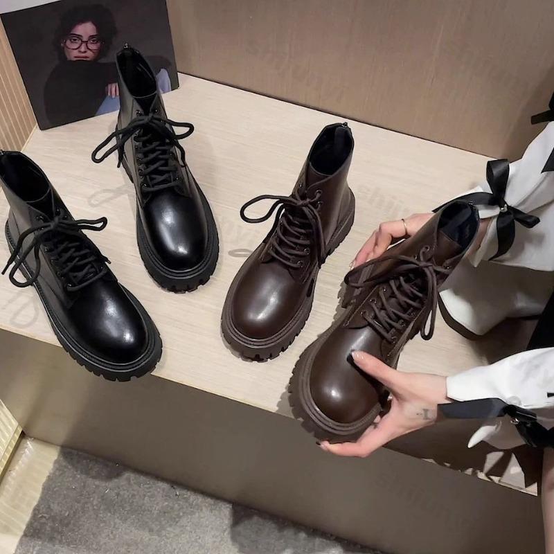 Damen-Ankle Boots 2026 Herbst Winter Mode Runde Spitze Damen Kurzstiefel Niedriger Absatz Plateau Lässig Herbst Damen Stiefel