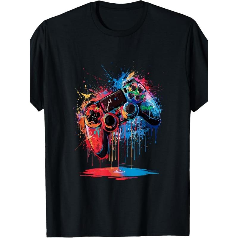 

European sizes Game Control Pad Pattern Graphic T-Shirt Vintage Style for Men Summer Short-sleeved Casual T-shirt 4XL чорний