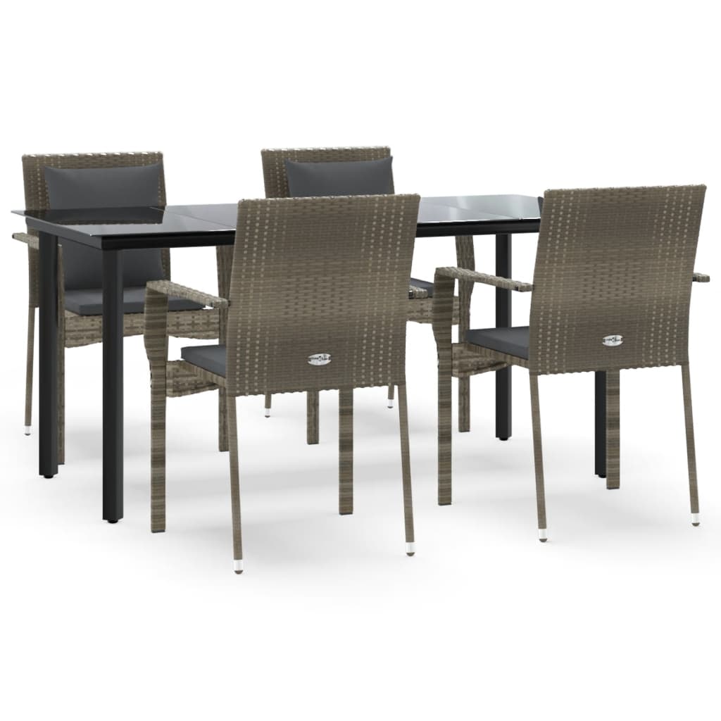 Vidaxl 5-Cz. Garden Furniture Set, Cushions, Black-Grey PE Rattan
