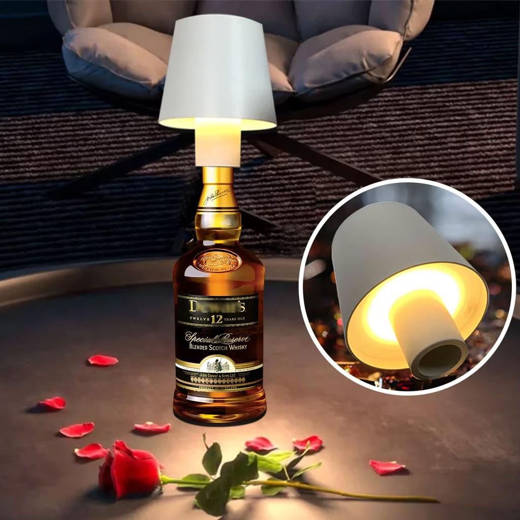 Pointed/Round Bottomed Wine Bottle Lamp Creative Headlight Embedded Portable Dimmable for Bar Restaurant Camping Decor