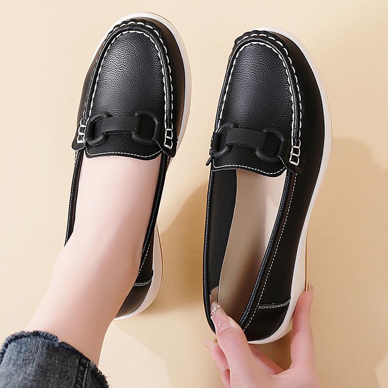 Fashion Wedge Shoes Women 2025 New Casual Classic Fashion Elegant Leather Shoes Comfortable Female Walking Footwear