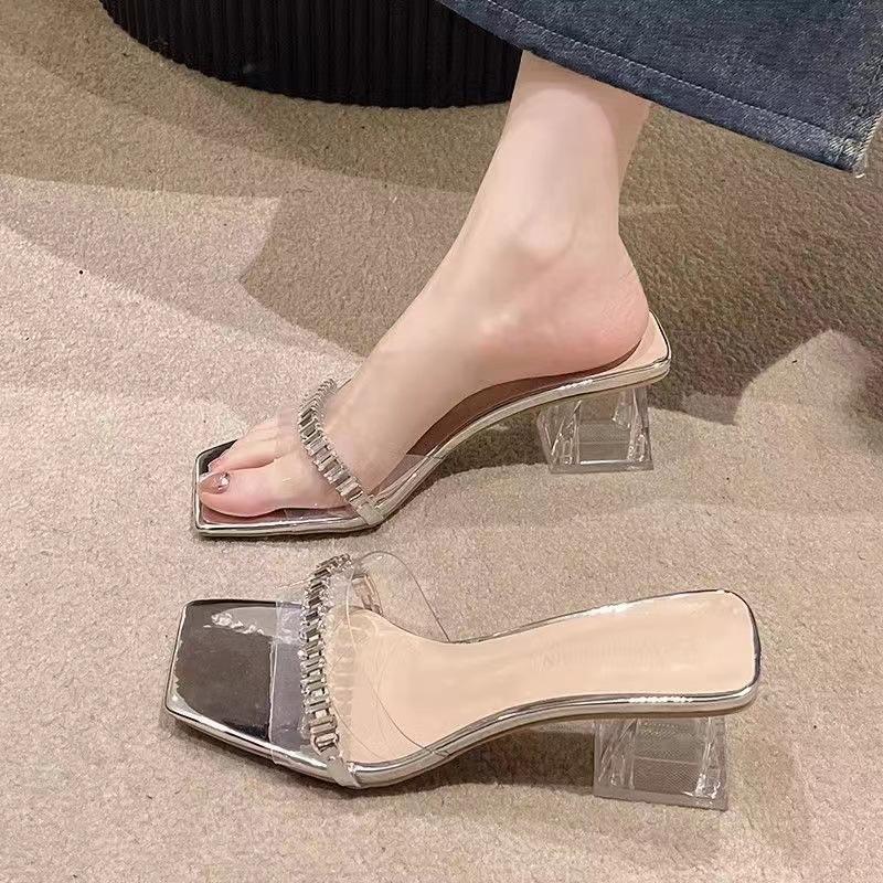 

Transparent large size thick heel sandals women s summer new high heel slippers temperament water women s shoes 43