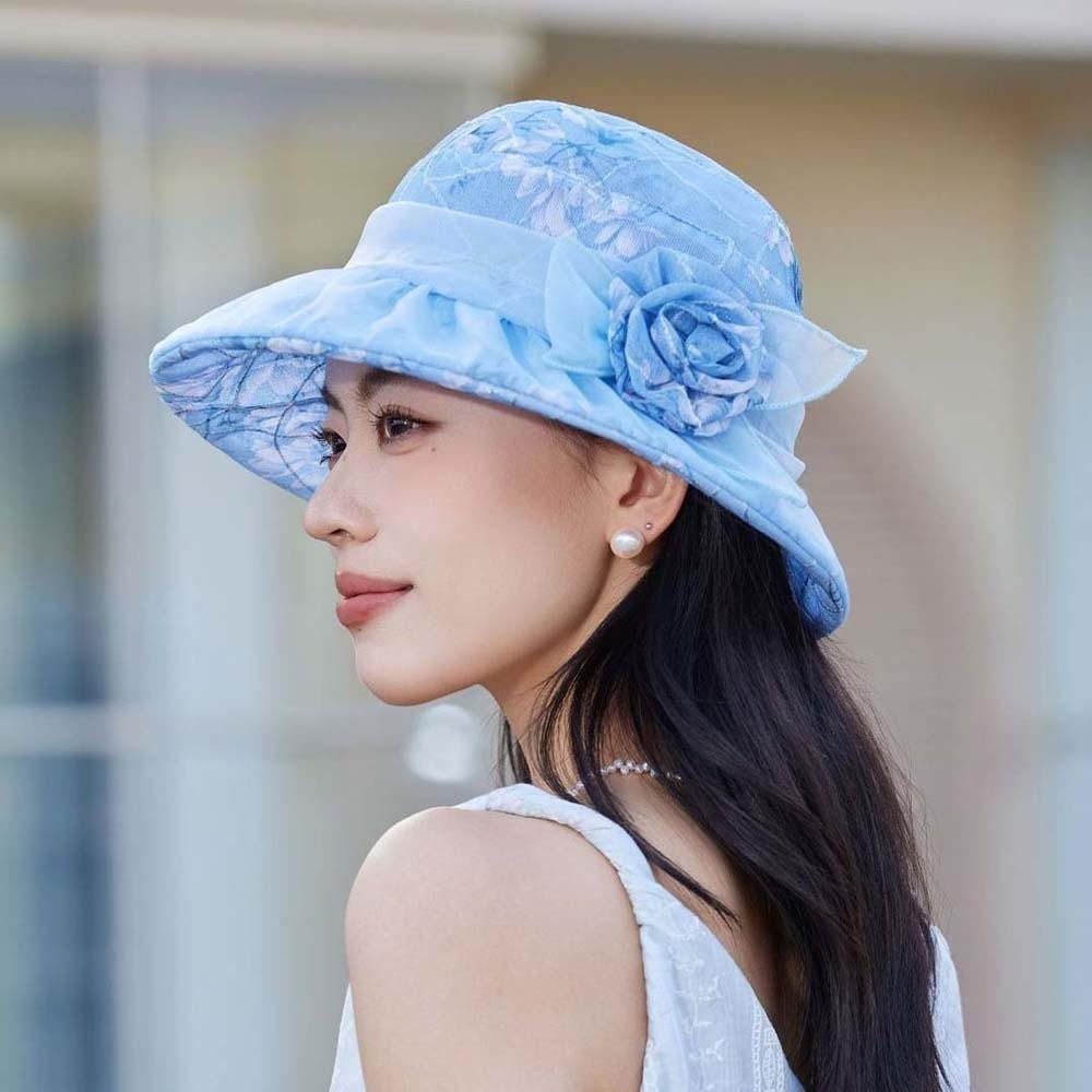 Folding Thin Bow Sunshade Cap Breathable Sunscreen Basin Hat Floral Fisherman Hat Outdoor