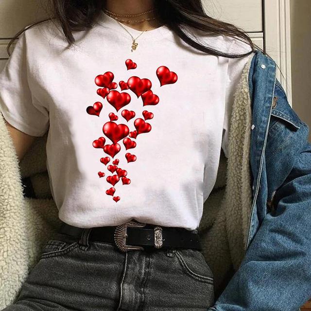 

Fashion Cute Dandelion Heart Graphic Women T-Shirt 90S Harajuku Summer Shirts Short Sleeve Loose White Blouse O-Neck Female Tops S білий
