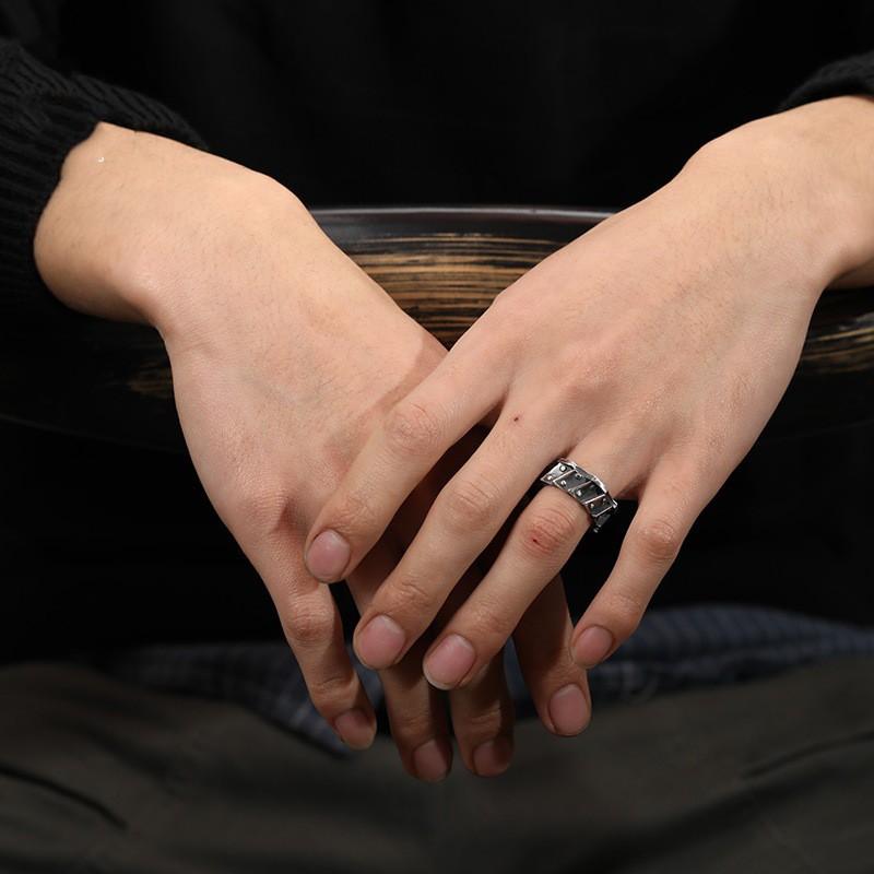 Adjustable Gear Ring Men Women Vintage Steampunk Style Plated Open Band Geometric Texture Finger