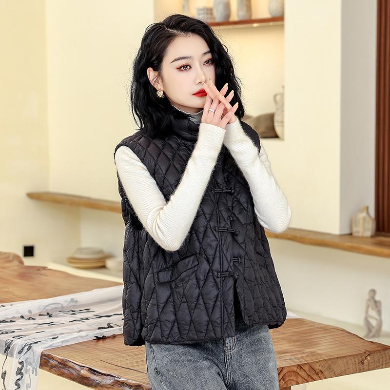 

Жилет из хлопка больших размеров для женщин, осень и зима, свободная хлопковая майка с воротником-стойкой, безрукавка, модный жилет M чёрный