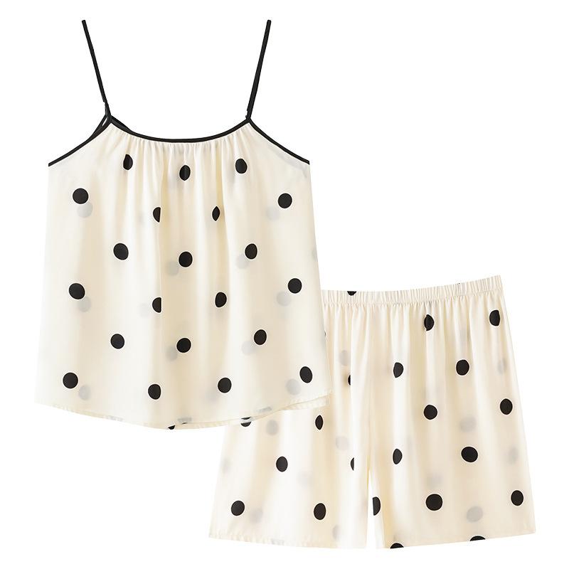 Ice Silk Pajamas Women's Summer Suspender Shorts 1011 New Summer Simple and Sexy Loungewear Suit Can Be Worn Outside