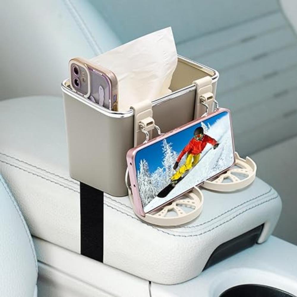 Car Armrest Tissue Storage Boxs Multifunctional Foldable Adjustable Vehicle-Mounted Water Cup Paper Holder for Auto Armrests