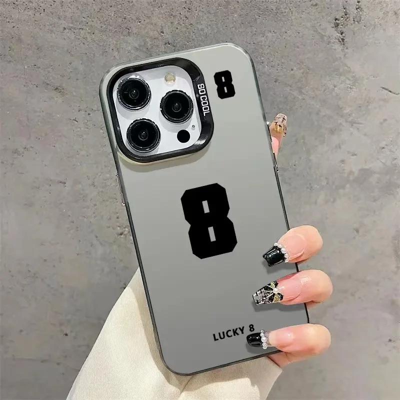 Lucky Numbers7 3 Electroplate Silver IMD Phone Case For iPhone 15 12 13 14 11 Pro Max XS X XR 7 8 14 15 Plus Couple Cover