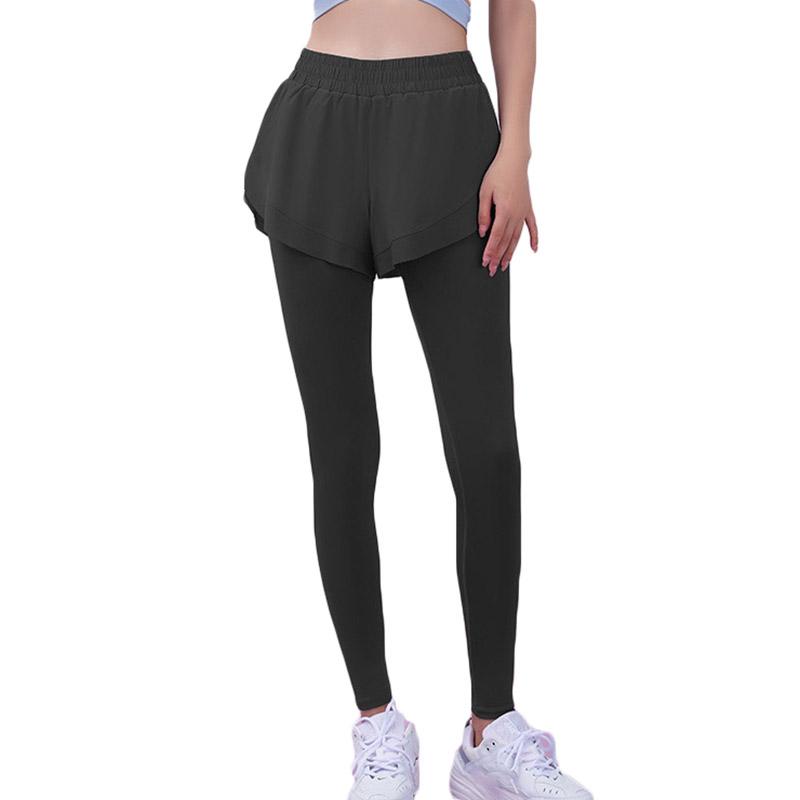 Leggings de yoga falși cu talie înaltă pentru femei, 2 bucăți, pentru fitness, subțire, pentru ridicarea fundului, pantaloni de yoga pentru sport, elastic, îmbrăcăminte strânsă